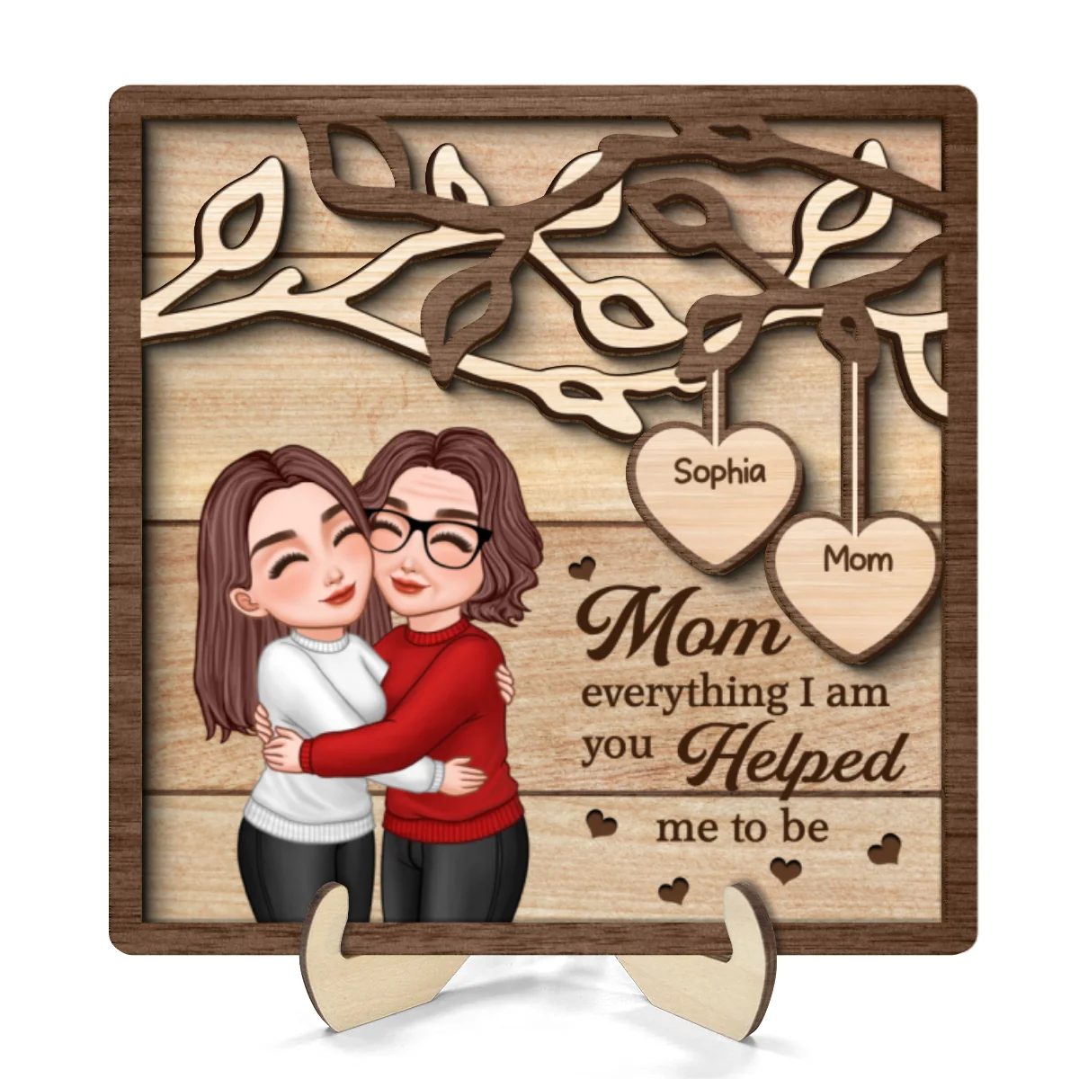 Mom Hugging Daughter Son Under Tree Mother‘s Day Gift For Mom Personalized 2-Layer Wooden Plaque - Image 8