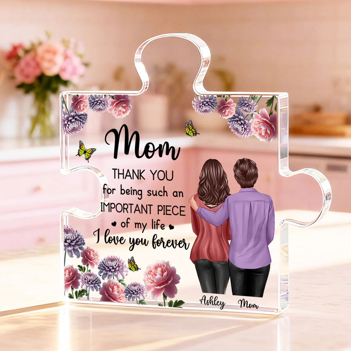 Mom I Love You Forever Birth Month Flowers - Personalized Acrylic Block Plaque - Heartfelt Gift For Mom, Grandma - Image 3