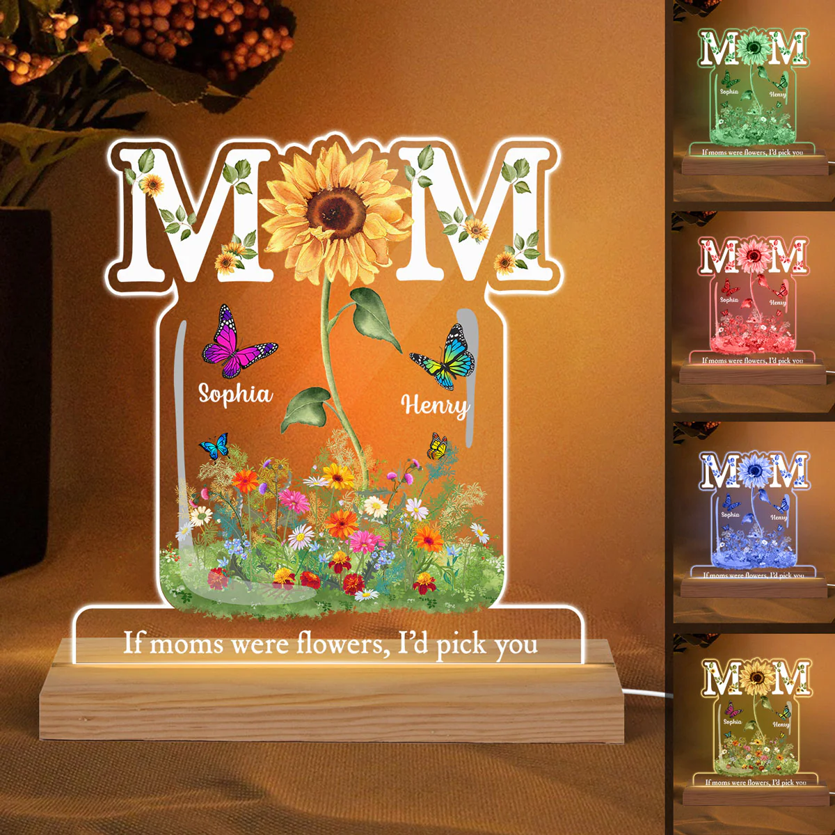 Mom Is Sunflower Flower Vase Personalized Custom Shape Led Night Light