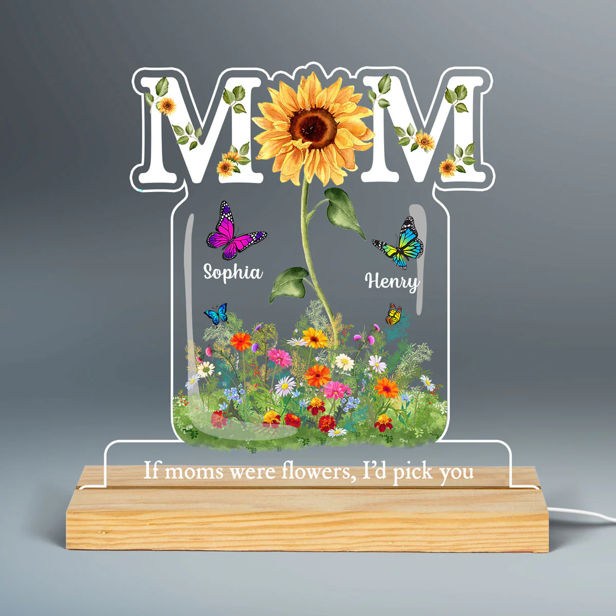 Mom Is Sunflower Flower Vase Personalized Custom Shape Led Night Light - Image 3