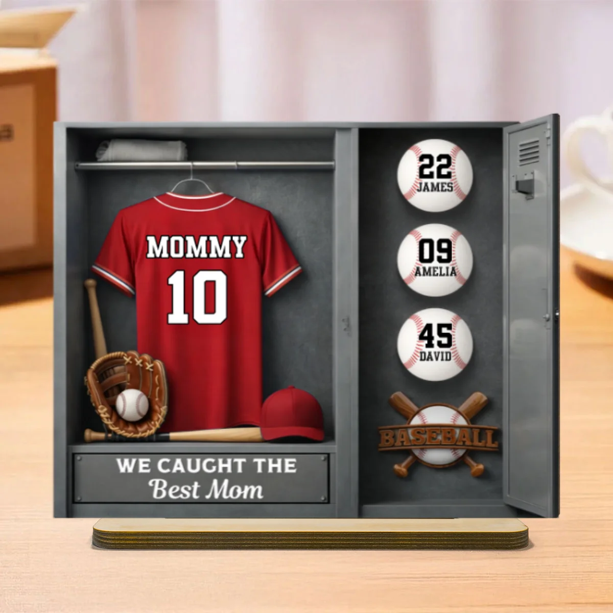 Mom Kids Baseball Locket Room - Personalized 2-Layered Wooden Plaque - Gift For Mom - Image 10