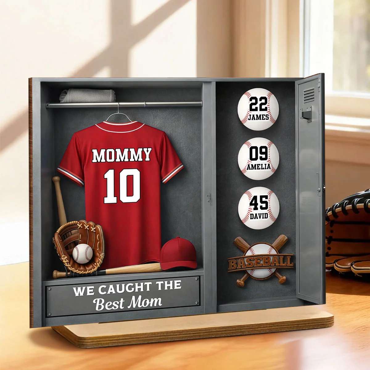 Mom Kids Baseball Locket Room - Personalized 2-Layered Wooden Plaque - Gift For Mom - Image 3