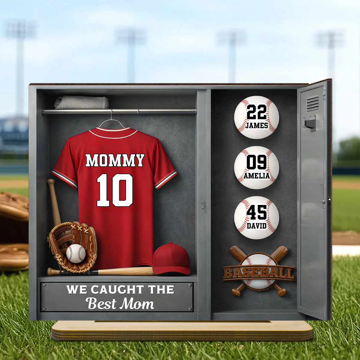 Mom Kids Baseball Locket Room - Personalized 2-Layered Wooden Plaque - Gift For Mom - Image 4