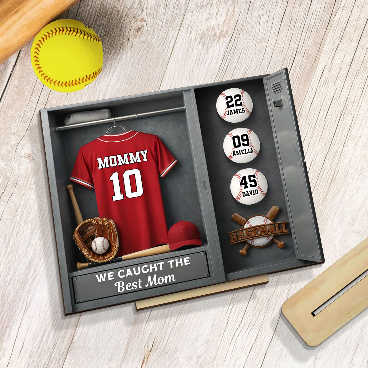 Mom Kids Baseball Locket Room - Personalized 2-Layered Wooden Plaque - Gift For Mom - Image 5