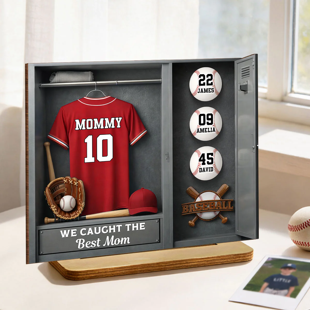 Mom Kids Baseball Locket Room - Personalized 2-Layered Wooden Plaque - Gift For Mom - Image 6