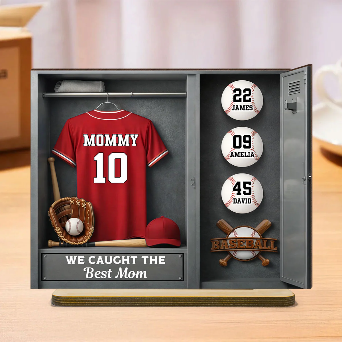 Mom Kids Baseball Locket Room - Personalized 2-Layered Wooden Plaque - Gift For Mom - Image 7
