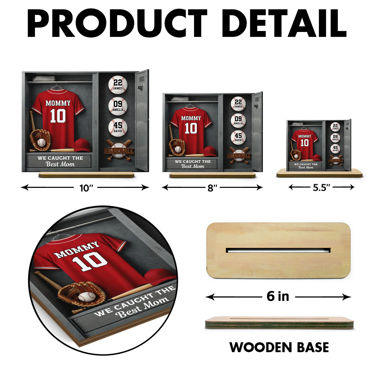 Mom Kids Baseball Locket Room - Personalized 2-Layered Wooden Plaque - Gift For Mom - Image 8