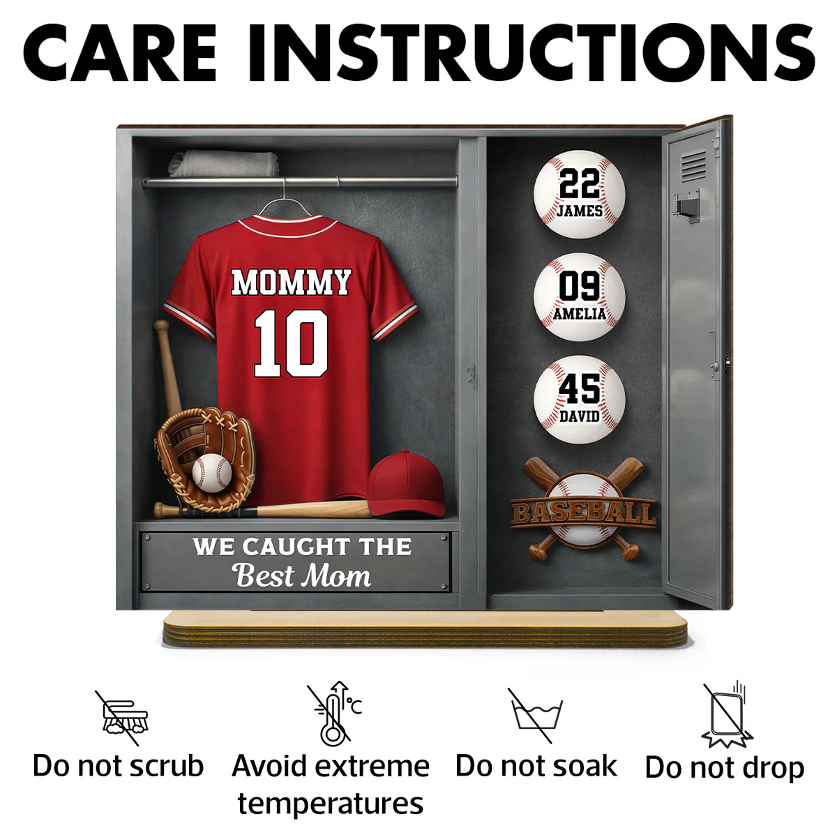 Mom Kids Baseball Locket Room - Personalized 2-Layered Wooden Plaque - Gift For Mom - Image 9