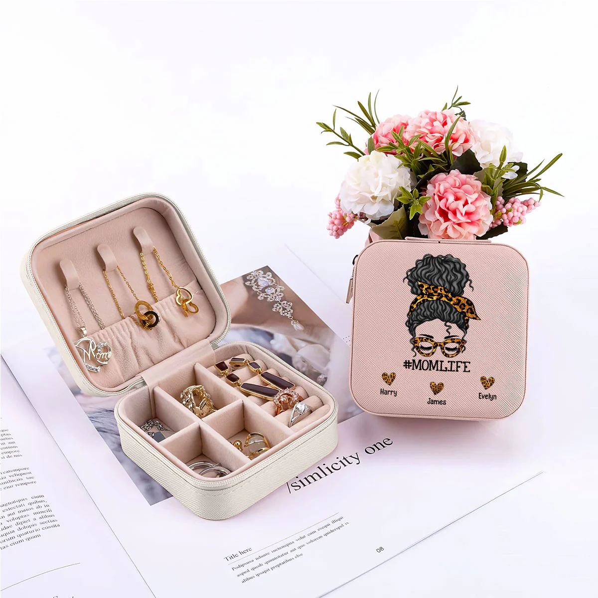 Mom Life Messy Bun Personalized Jewelry Box, Gift For Mom, Grandma - Image 6
