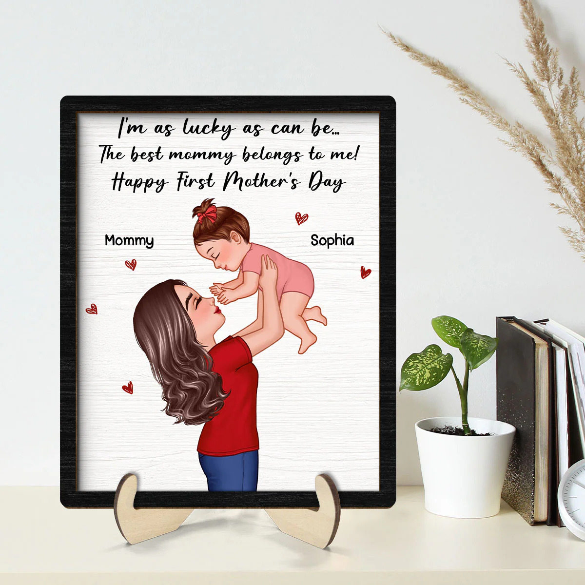Mom Lifting Kid Happy 1st Mother's Day Personalized 2-Layer Wooden Plaque - Image 2