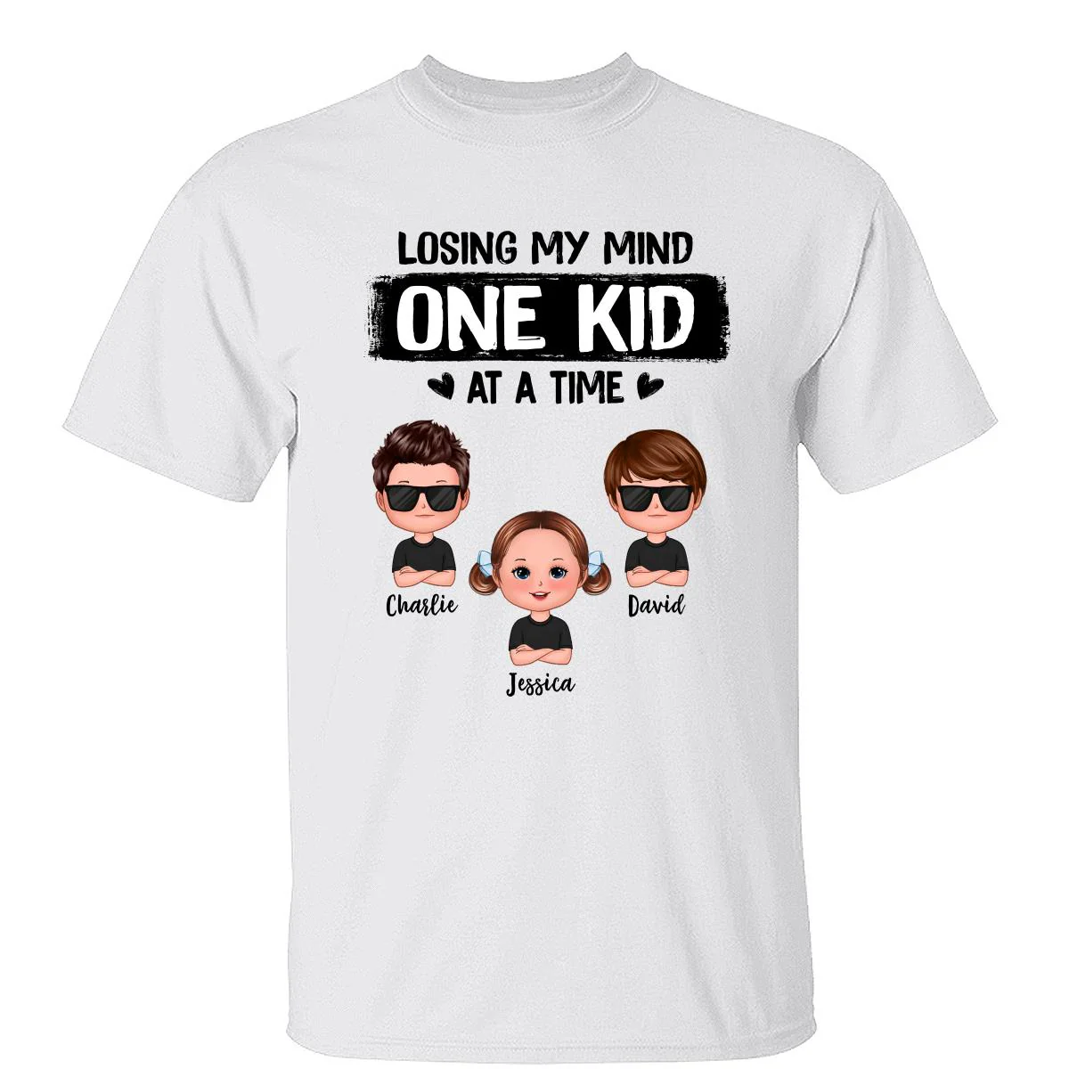 Mom Losing My Mind One Kid At A Time Doll Kids Personalized Shirt