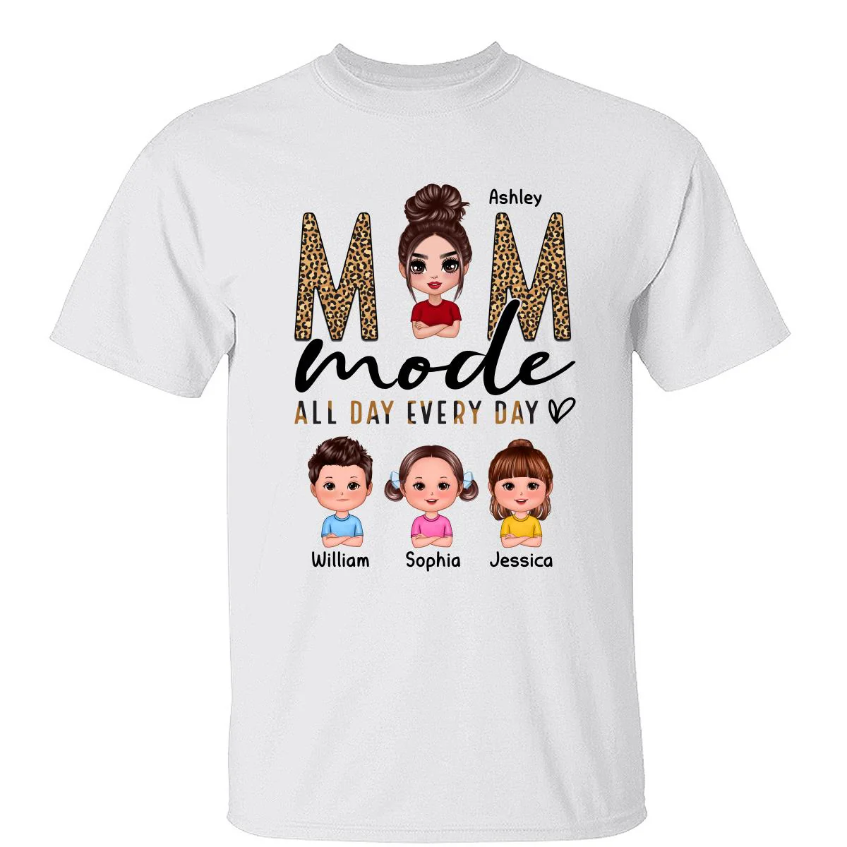 Mom Mode All Day Every Day Doll Mother Children Leopard Pattern Personalized Shirt