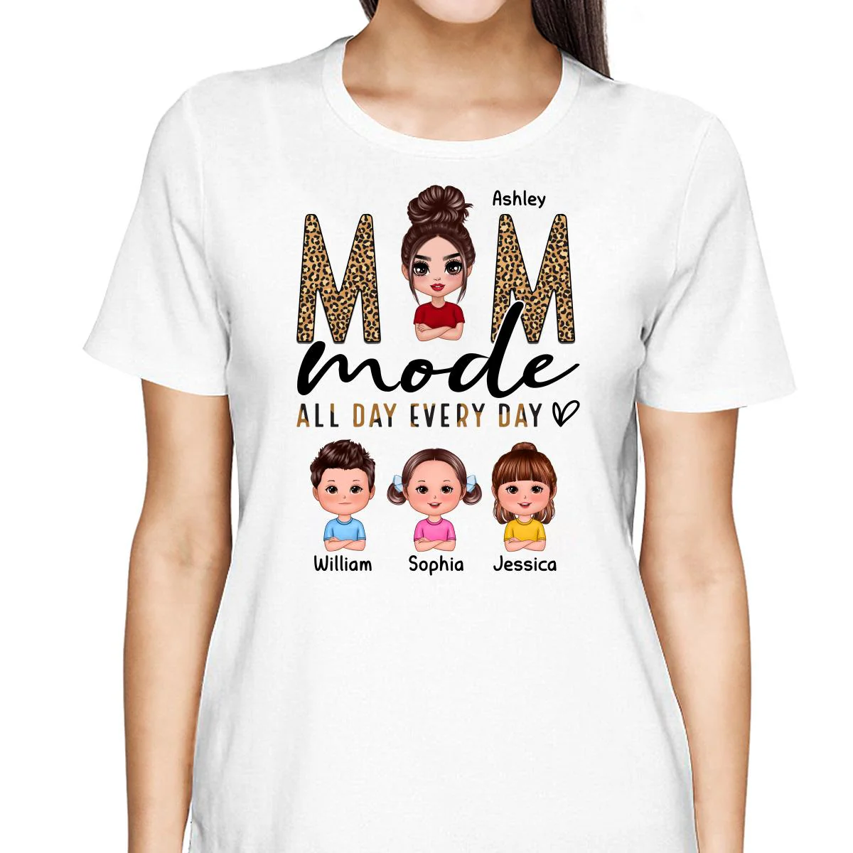 Mom Mode All Day Every Day Doll Mother Children Leopard Pattern Personalized Shirt - Image 2