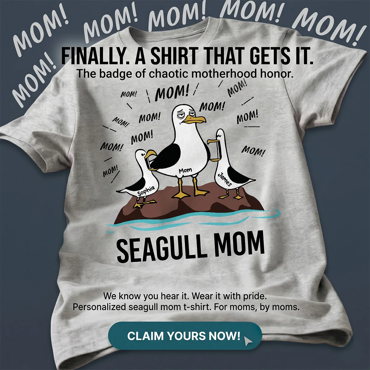 Mom Mom Mom Tired Seagull Mom With Kids - Personalized Shirt - Funny Mother's Day Gift For Mom - Image 9