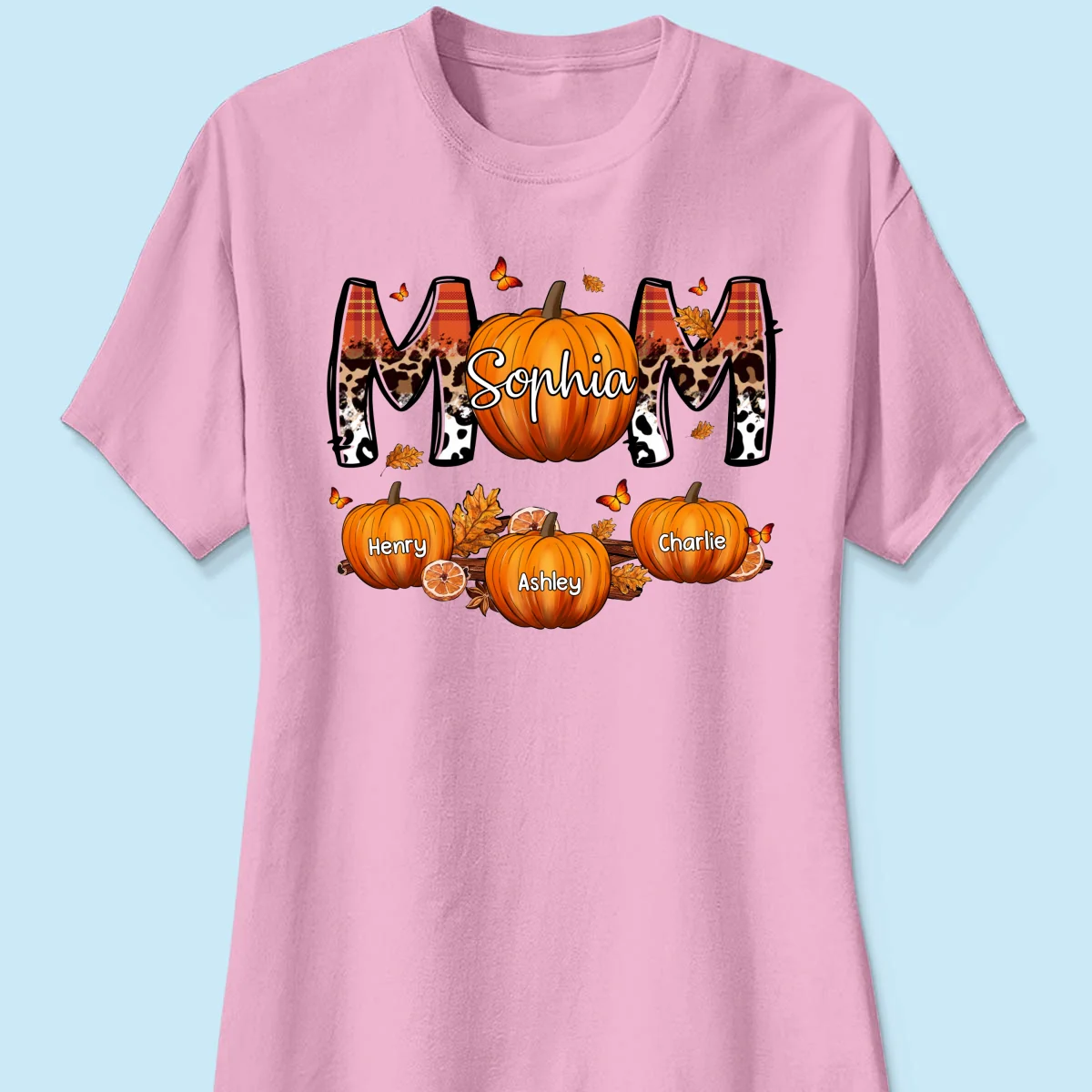 Mom Patterned Pumpkins Fall Season Personalized Shirt - Image 13
