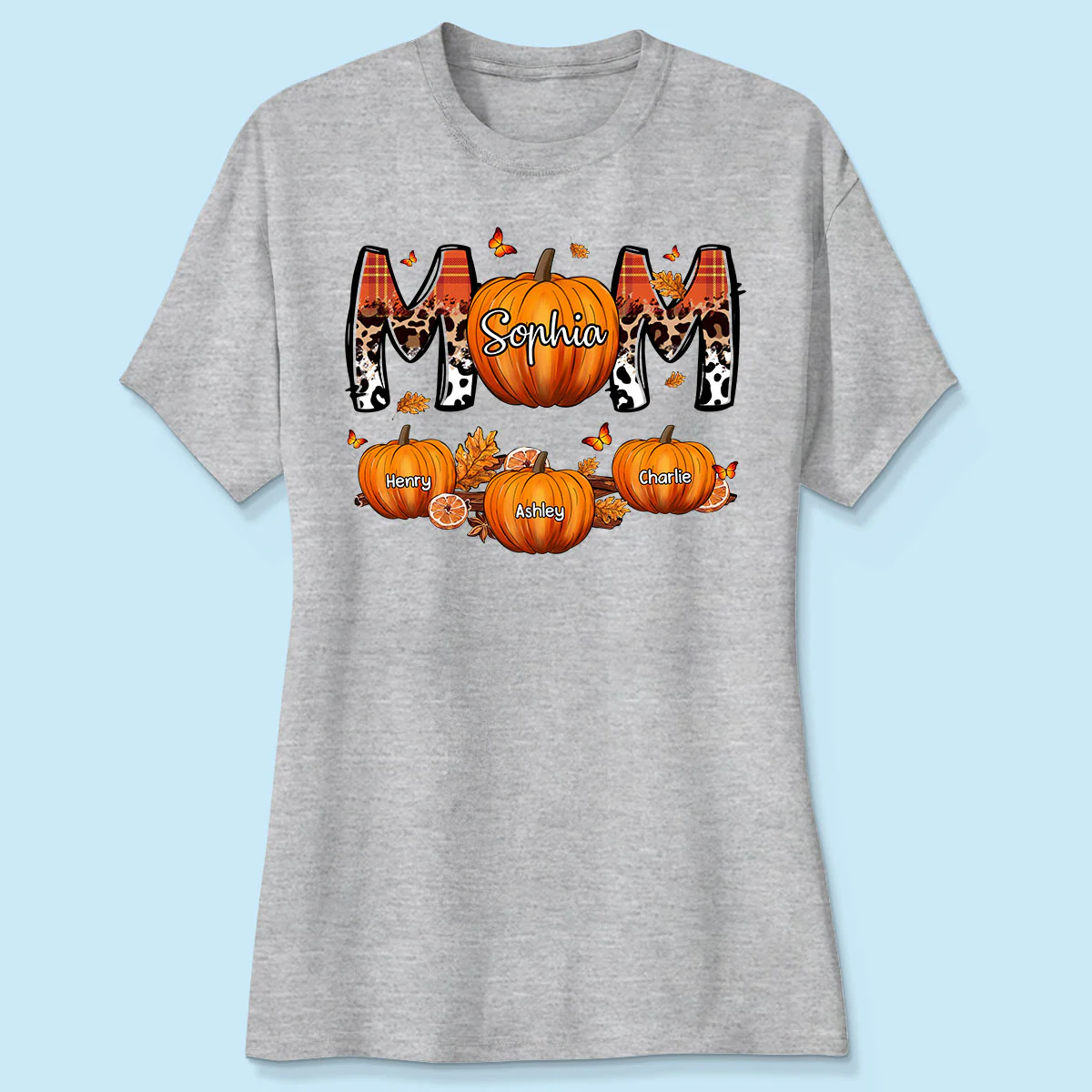 Mom Patterned Pumpkins Fall Season Personalized Shirt - Image 4