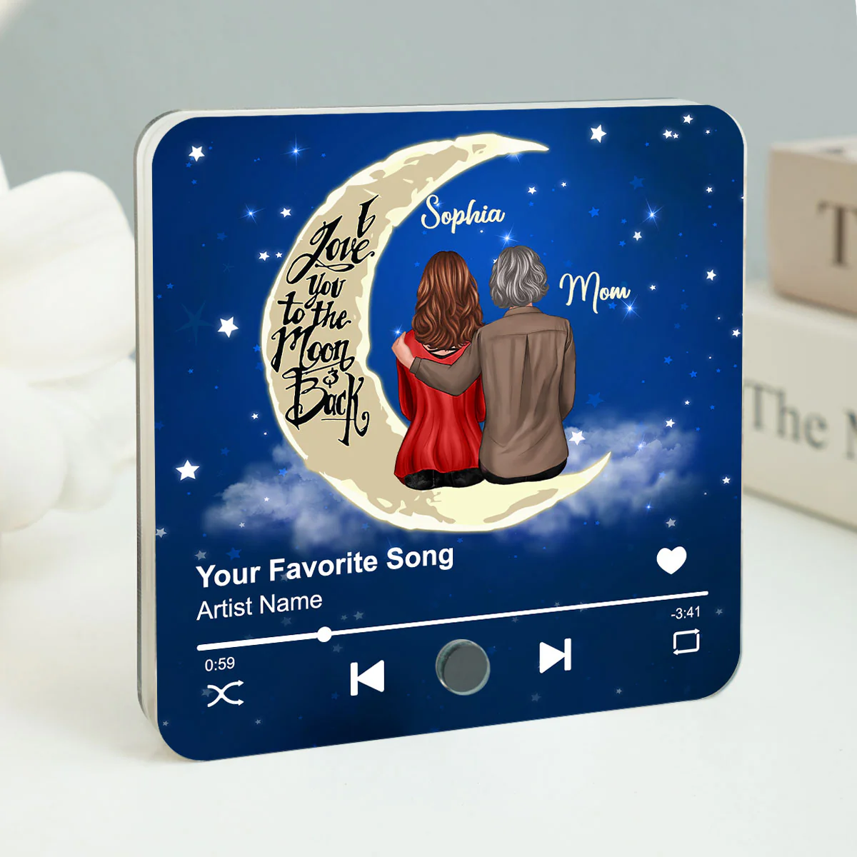 Mom & Son Daughter Sitting I Love You To The Moon And Back Personalized Music Fridge Magnet - Image 2