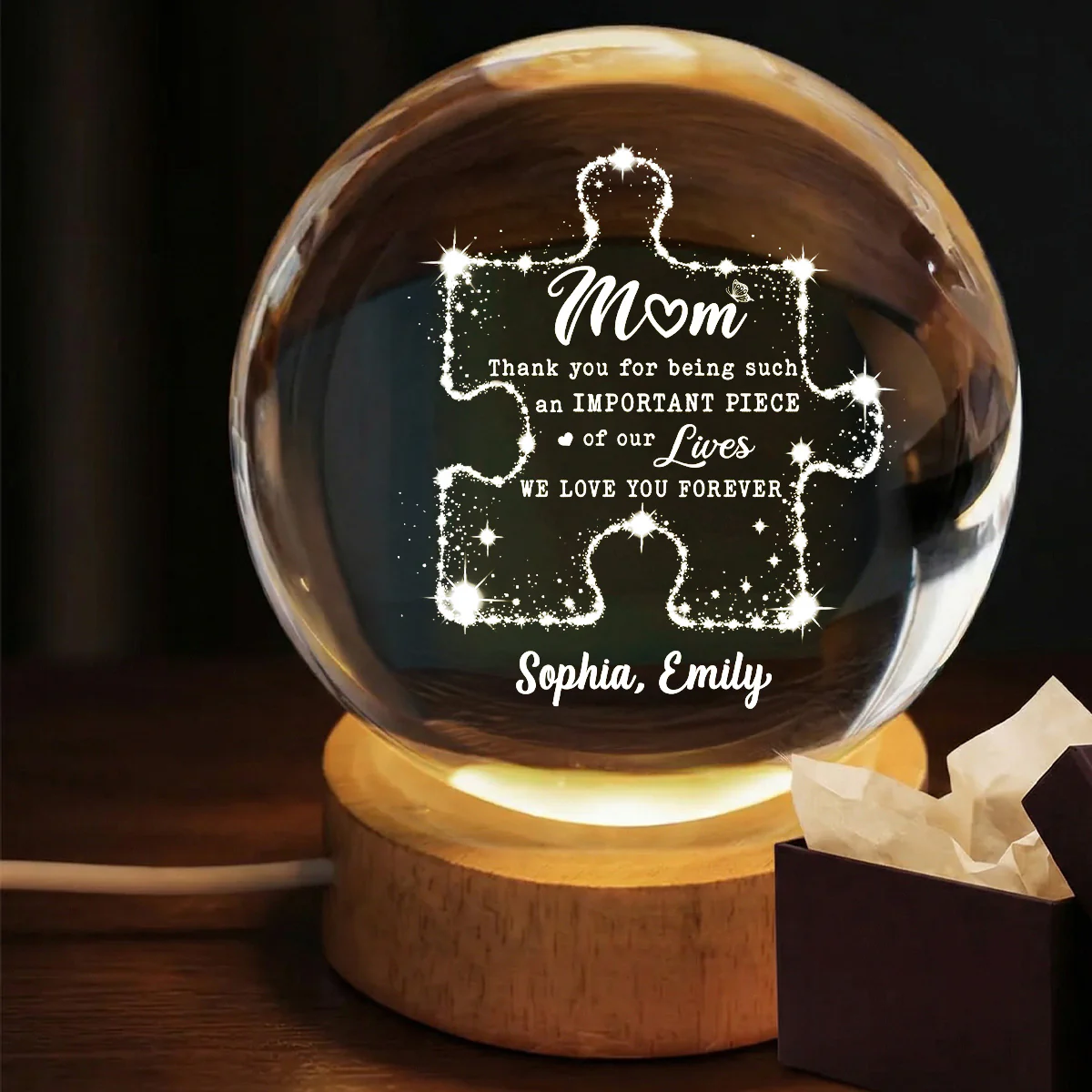 Mom Thank You Important Piece Of My Life - Personalized Crystal Ball LED Night Light - Gift For Mom - Image 4