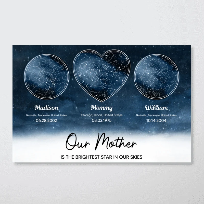 Mom The Brightest Star Custom Star Map by Location & Date, Real Astronomical Data, Personalized Poster Gift for Mom from Daughter, Gift for Mom from Son - Image 12