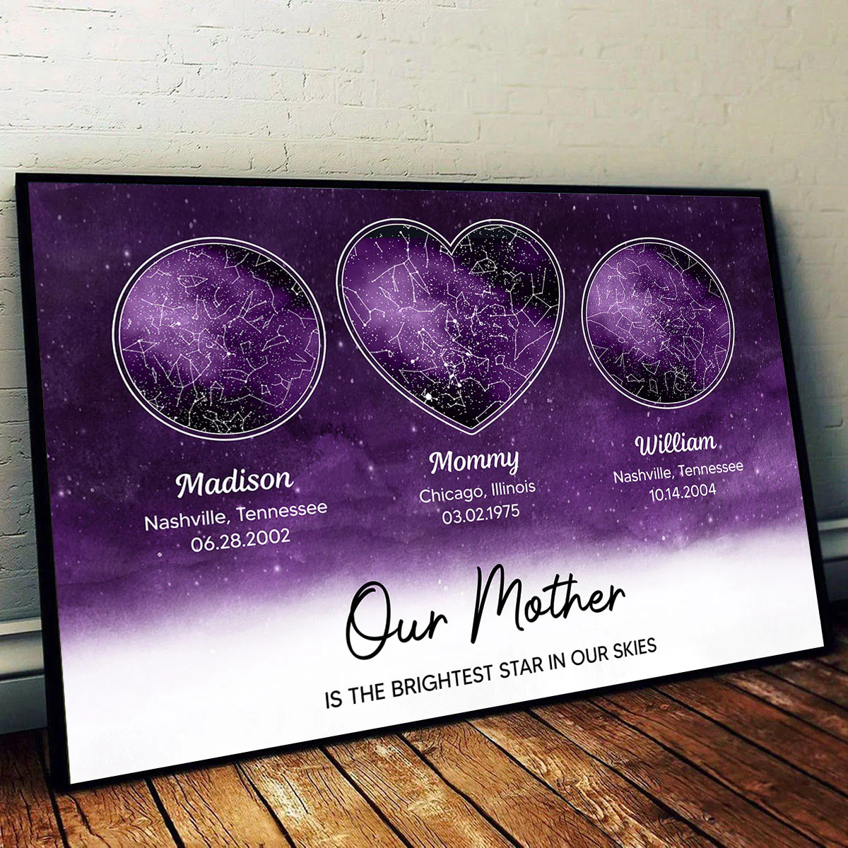 Mom The Brightest Star Custom Star Map by Location & Date, Real Astronomical Data, Personalized Poster Gift for Mom from Daughter, Gift for Mom from Son - Image 3