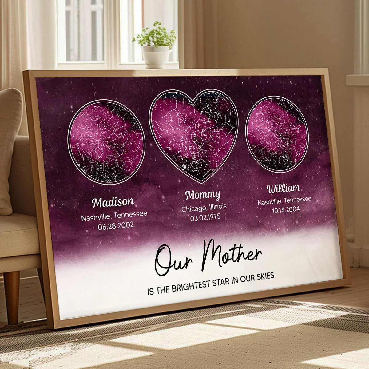 Mom The Brightest Star Custom Star Map by Location & Date, Real Astronomical Data, Personalized Poster Gift for Mom from Daughter, Gift for Mom from Son - Image 9