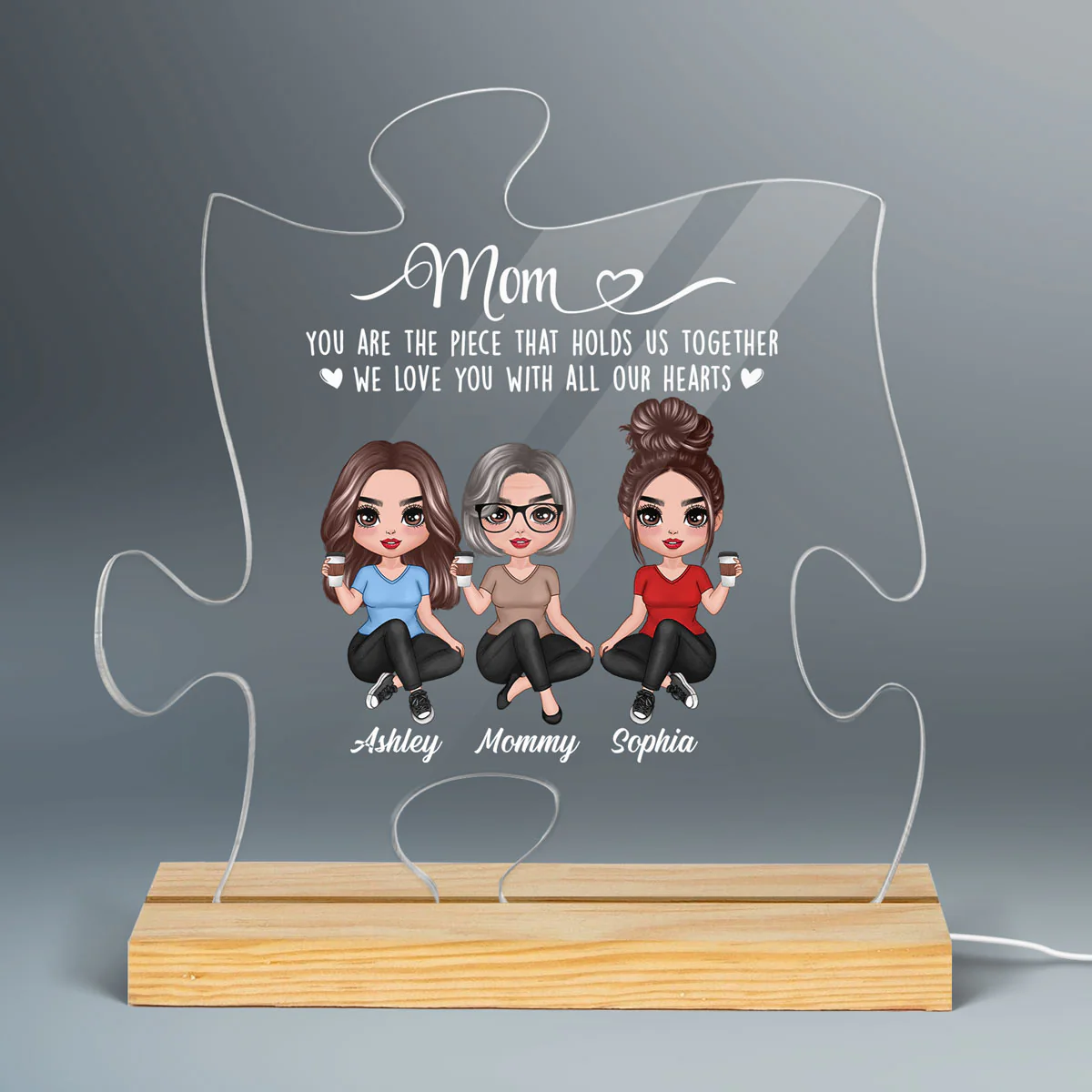 Mom The Piece Holds Us Together Doll Mom & Daughter Puzzle Shaped Personalized Custom Shape Acrylic LED Night Light - Image 3