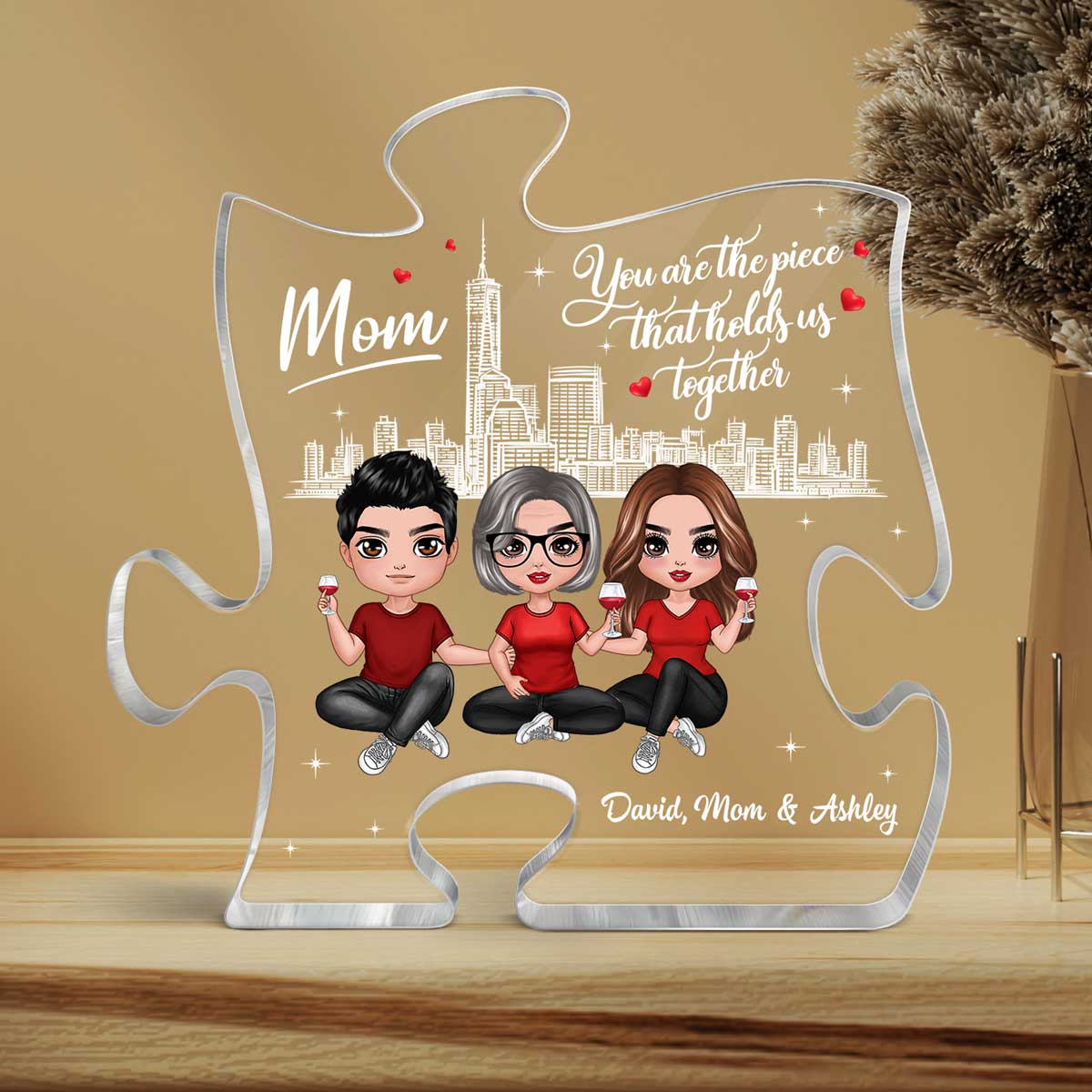 Mom The Piece Holds Us Together Skyline Personalized Acrylic Puzzle Plaque Mother‘s Day Gift For Mom