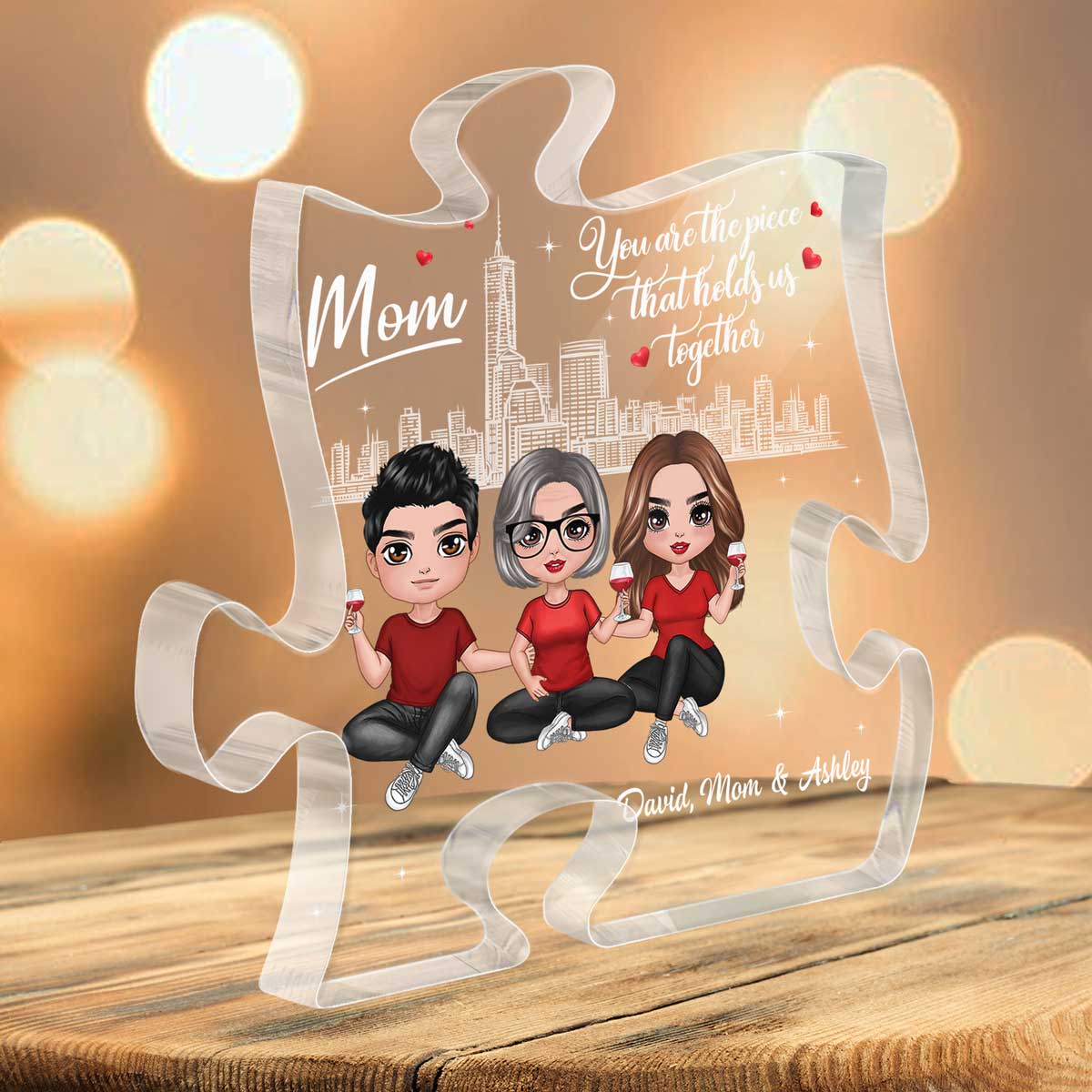 Mom The Piece Holds Us Together Skyline Personalized Acrylic Puzzle Plaque Mother‘s Day Gift For Mom - Image 3