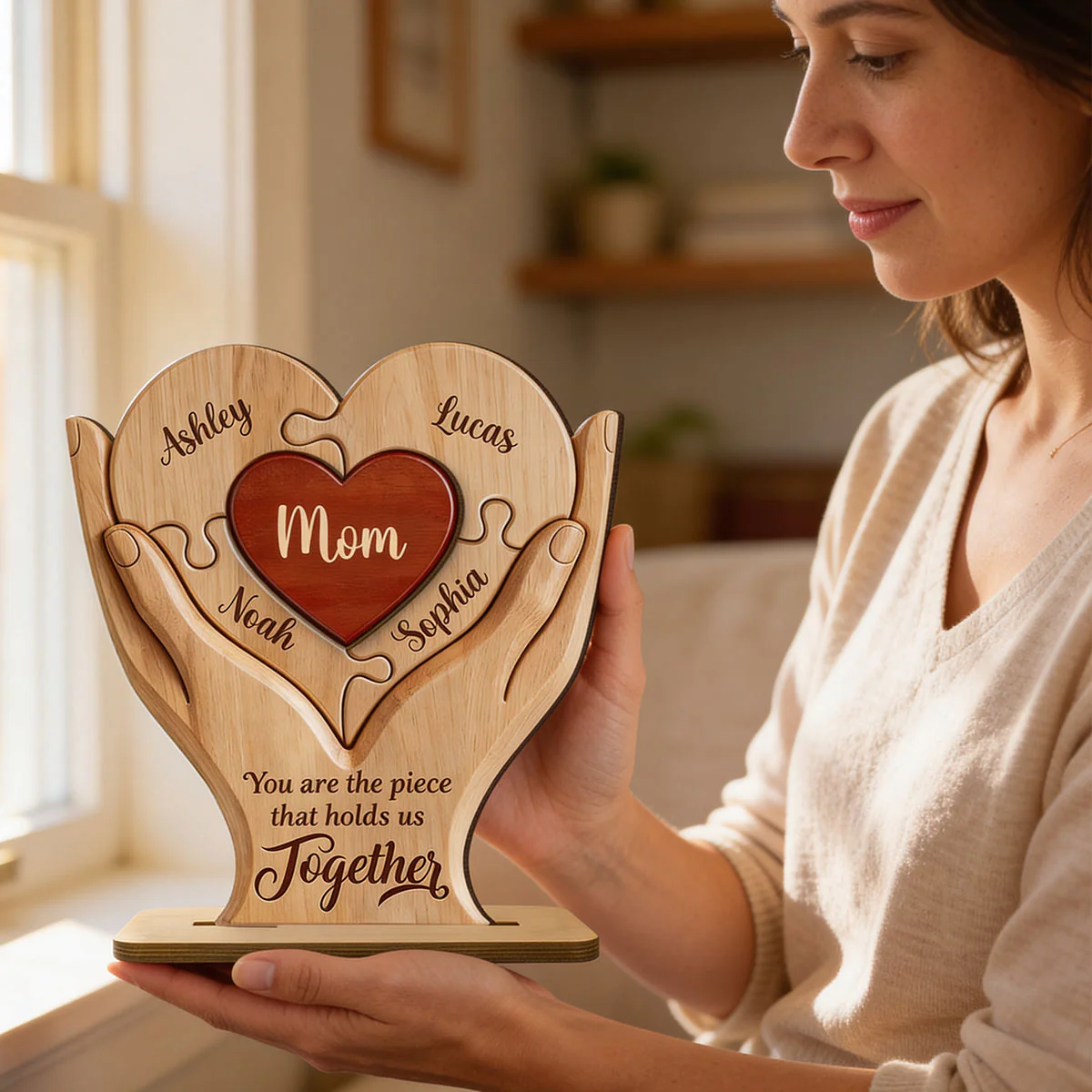 Mom The Piece That Holds Us Together - Personalized 2-Layered Wooden Plaque - Mother's Day Gift for Mom, Wife - Image 6