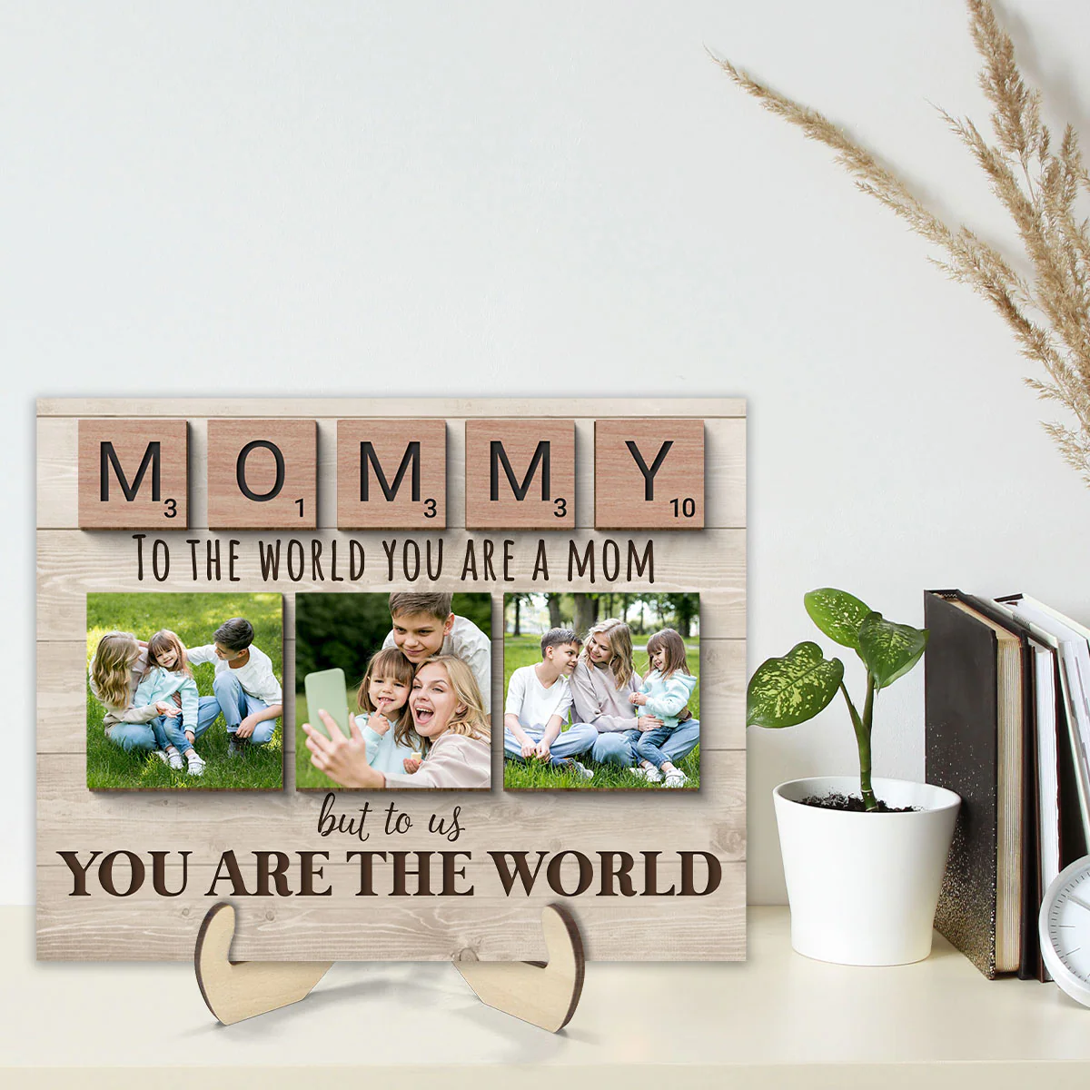 Mom To Me You Are The World Photo Insert Personalized 2-Layer Wooden Plaque - Image 2
