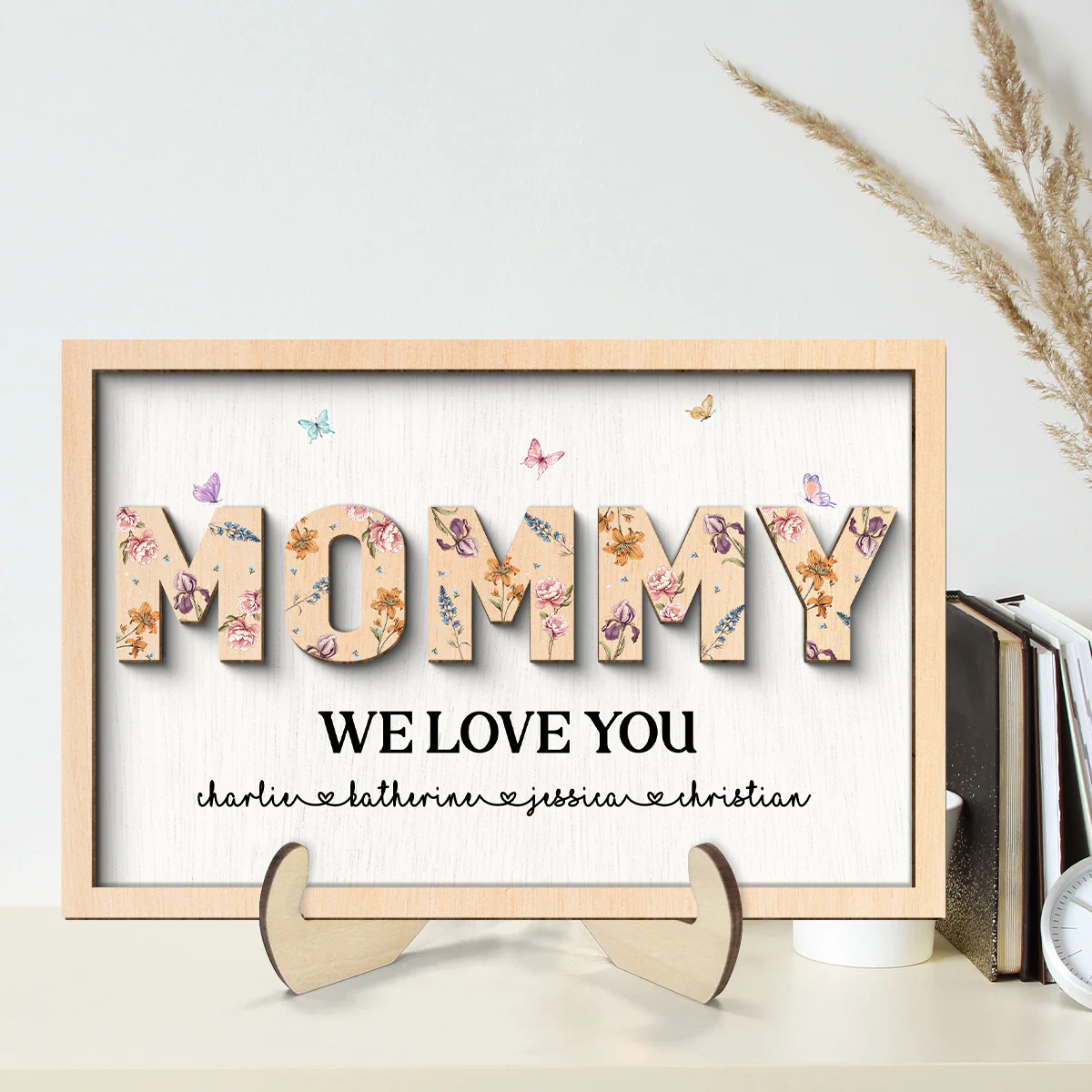 Mom We Love You, Custom 2-Layer Wooden Plaque, Birth Month Flower, Gift For Mom - Image 2