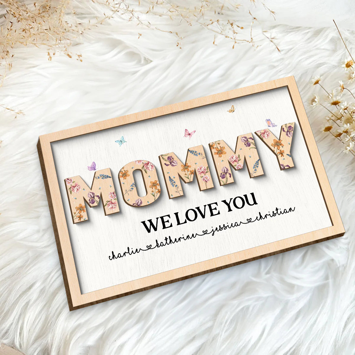 Mom We Love You, Custom 2-Layer Wooden Plaque, Birth Month Flower, Gift For Mom - Image 5