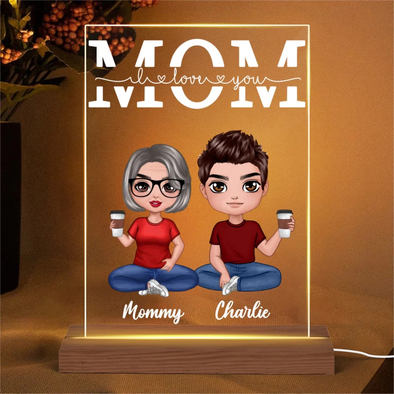 Mom We Love You Doll Mom Daughters Sons Sitting Personalized Rectangle LED Night Light - Image 4