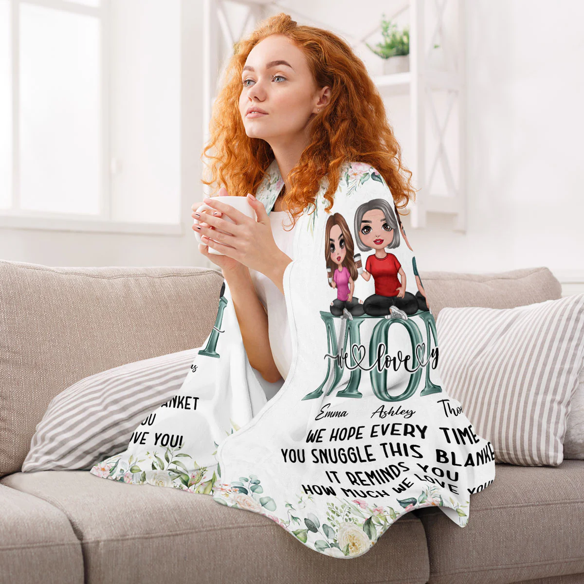 Mom We Love You Doll Mother & Children Snuggle This Blanket Personalized Fleece Blanket - Image 4