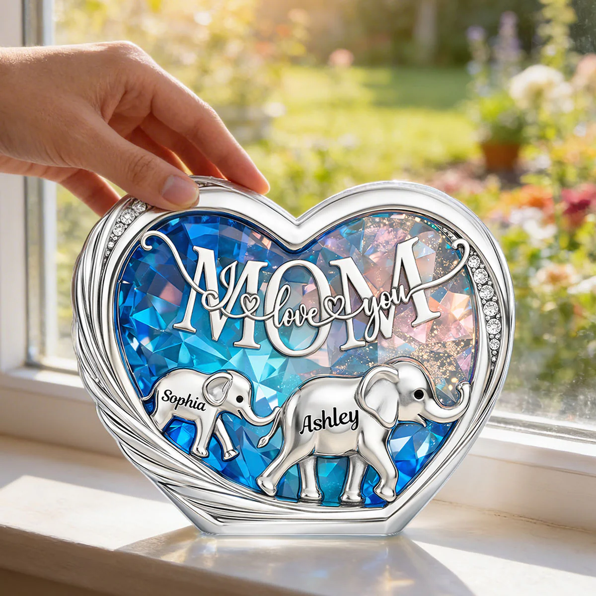 Mom We Love You Elephant Following - Personalized Acrylic Block Plaque - Heartfelt Mother's Day Gift for Mom - Image 3