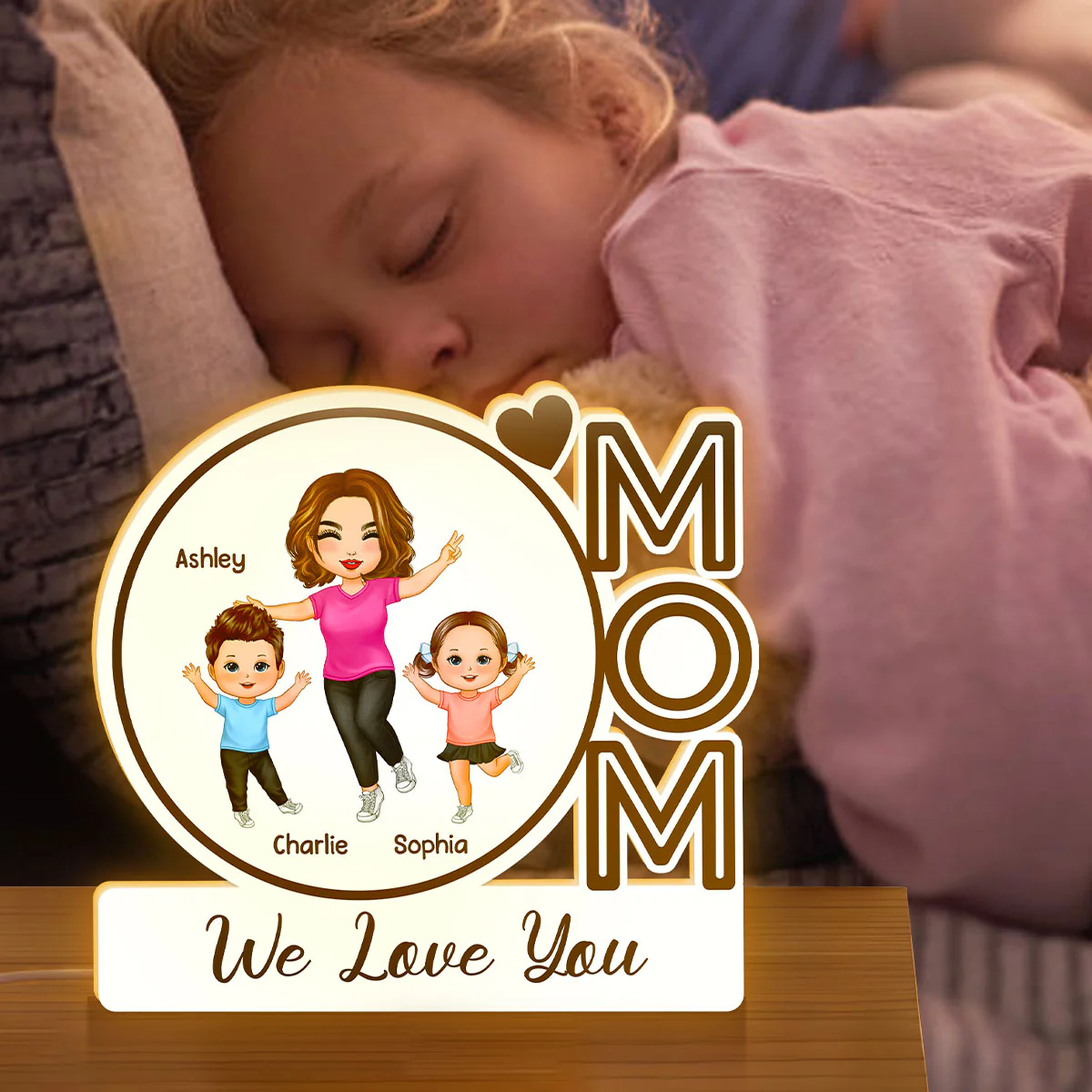 MOM We Love You Happy Woman & Kids Personalized Light Box - Image 2