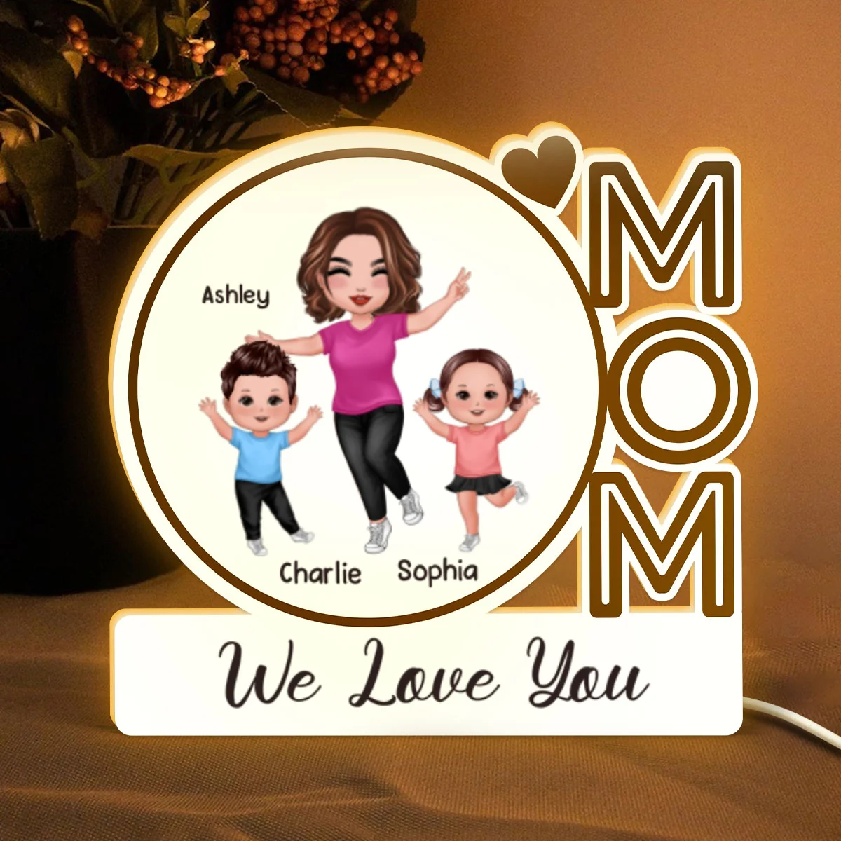 MOM We Love You Happy Woman & Kids Personalized Light Box - Image 6