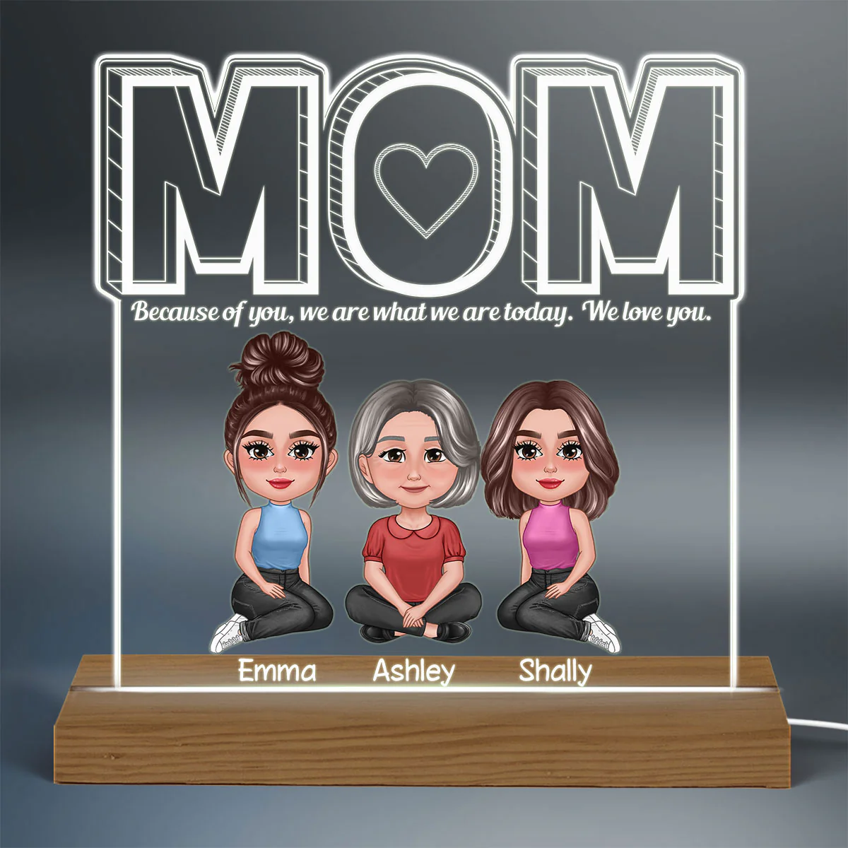 Mom We Love You Pretty Mom Daughter Personalized Custom Shaped Acrylic Plaque With LED Night Light - Image 3