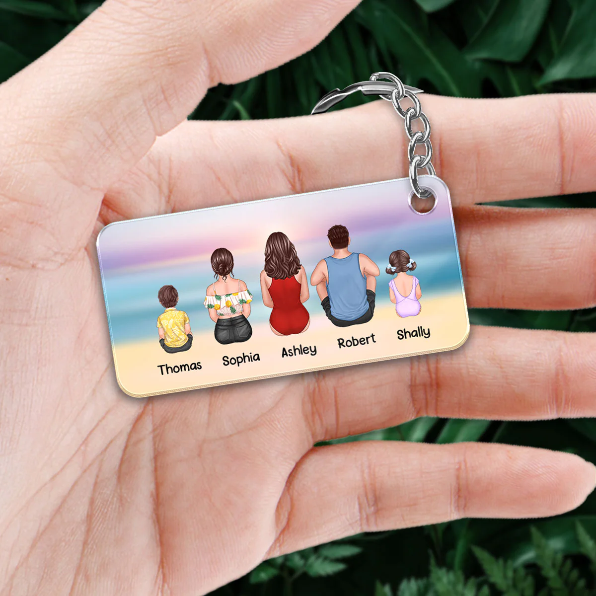 Mom We Love You Summer Vibe Back View Woman Kid Dog Cat Personalized Acrylic Keychain - Image 2
