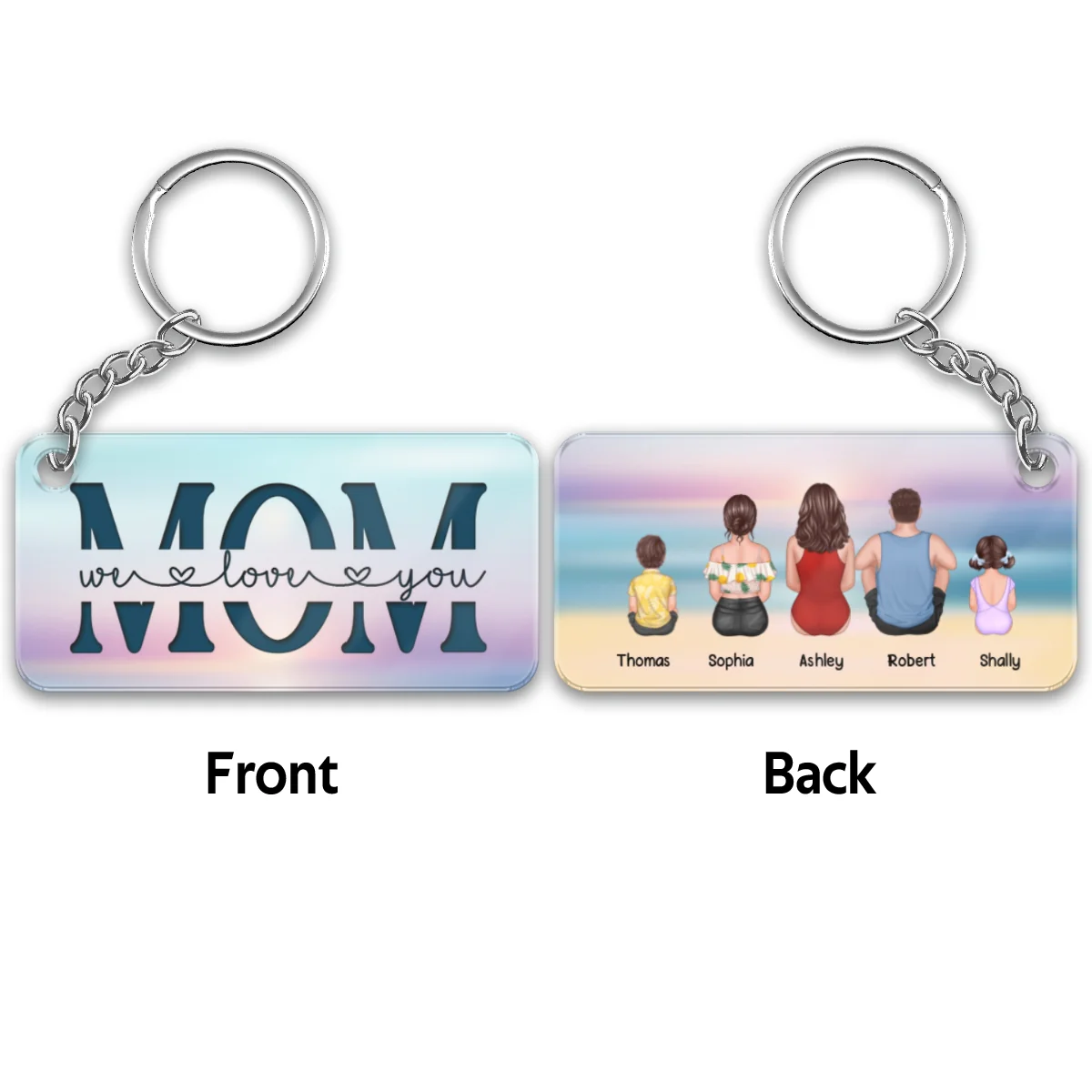 Mom We Love You Summer Vibe Back View Woman Kid Dog Cat Personalized Acrylic Keychain - Image 4
