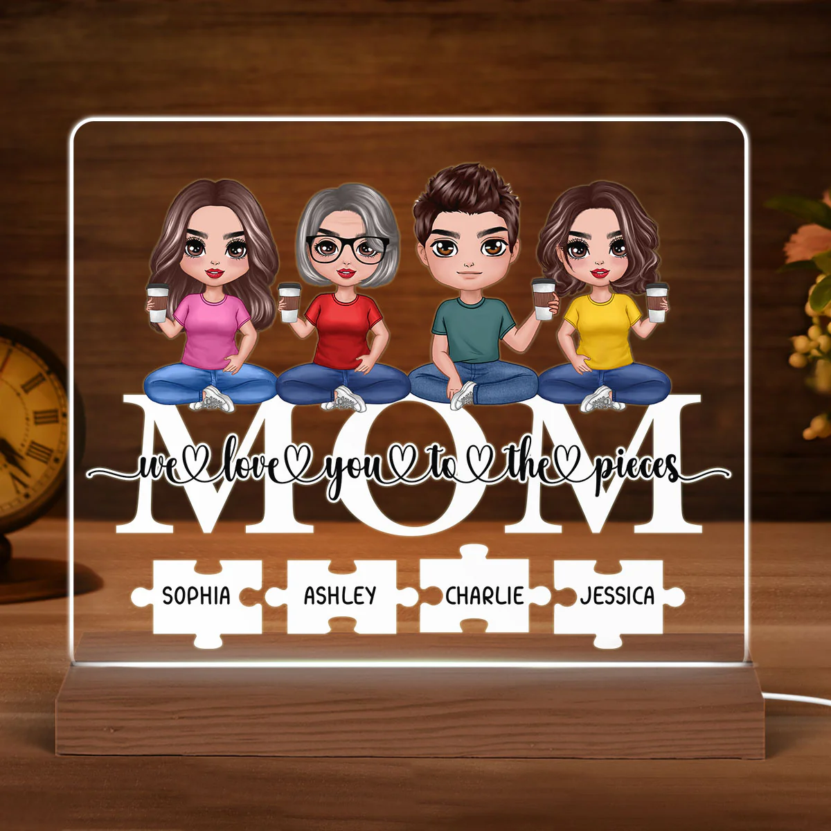 Mom We Love You To Pieces Personalized Acrylic Custom Shape LED Night Light - Image 4