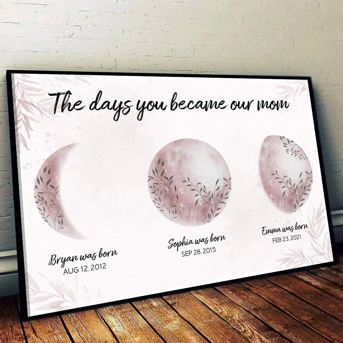 Mom We Love You To The Moon And Back Custom Floral Moon Phase Personalized Poster, Birthday Gift, Gift For Mom, Grandma - Image 2