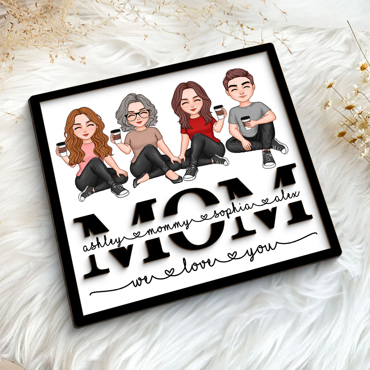 Mom We Love You Vector Sitting On Text Personalized 2-layer Wooden Plaque - Image 5
