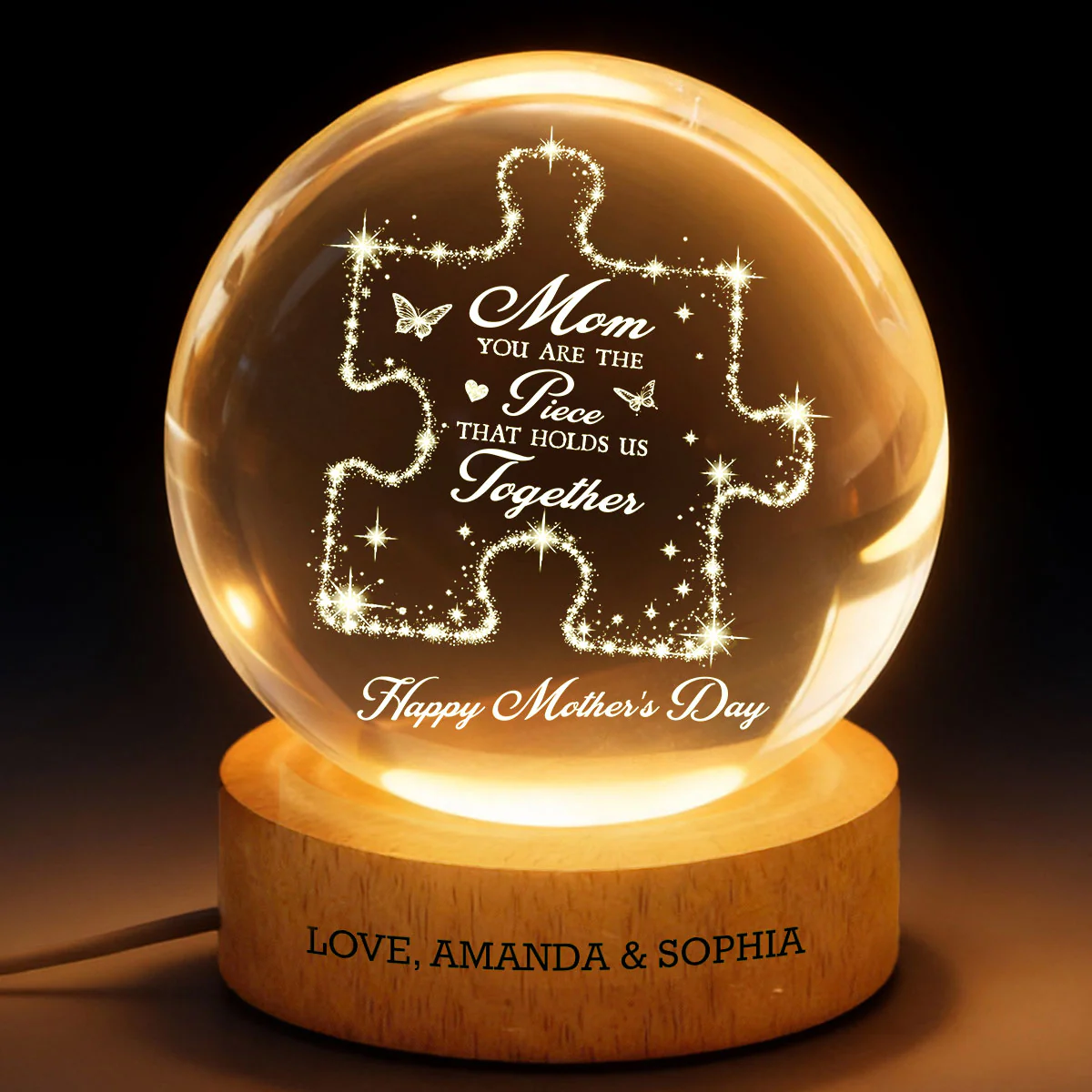 Mom You Are The Piece Holds Us Together - Personalized Crystal Ball LED Night Light - Mother's Day Gift For Mom, Wife - Image 2