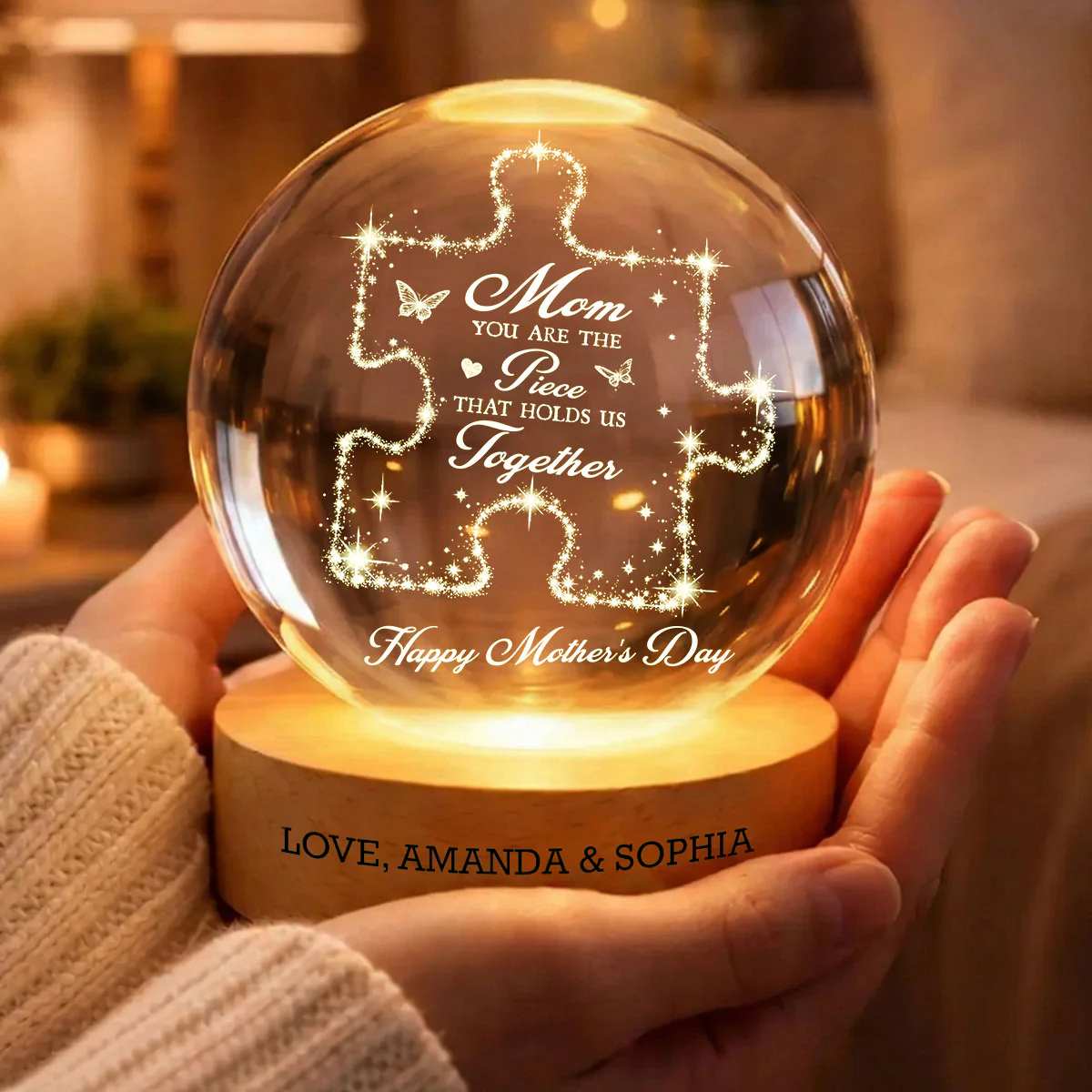 Mom You Are The Piece Holds Us Together - Personalized Crystal Ball LED Night Light - Mother's Day Gift For Mom, Wife - Image 4