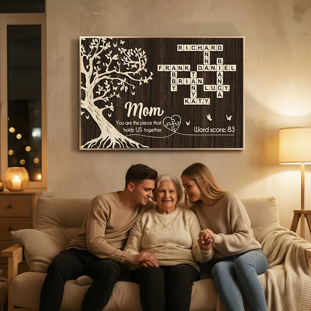 Mom You Are the Piece That Holds us Together, Crossword Puzzle Art - Personalized Poster - Sentimental Gift for Mom - Image 3