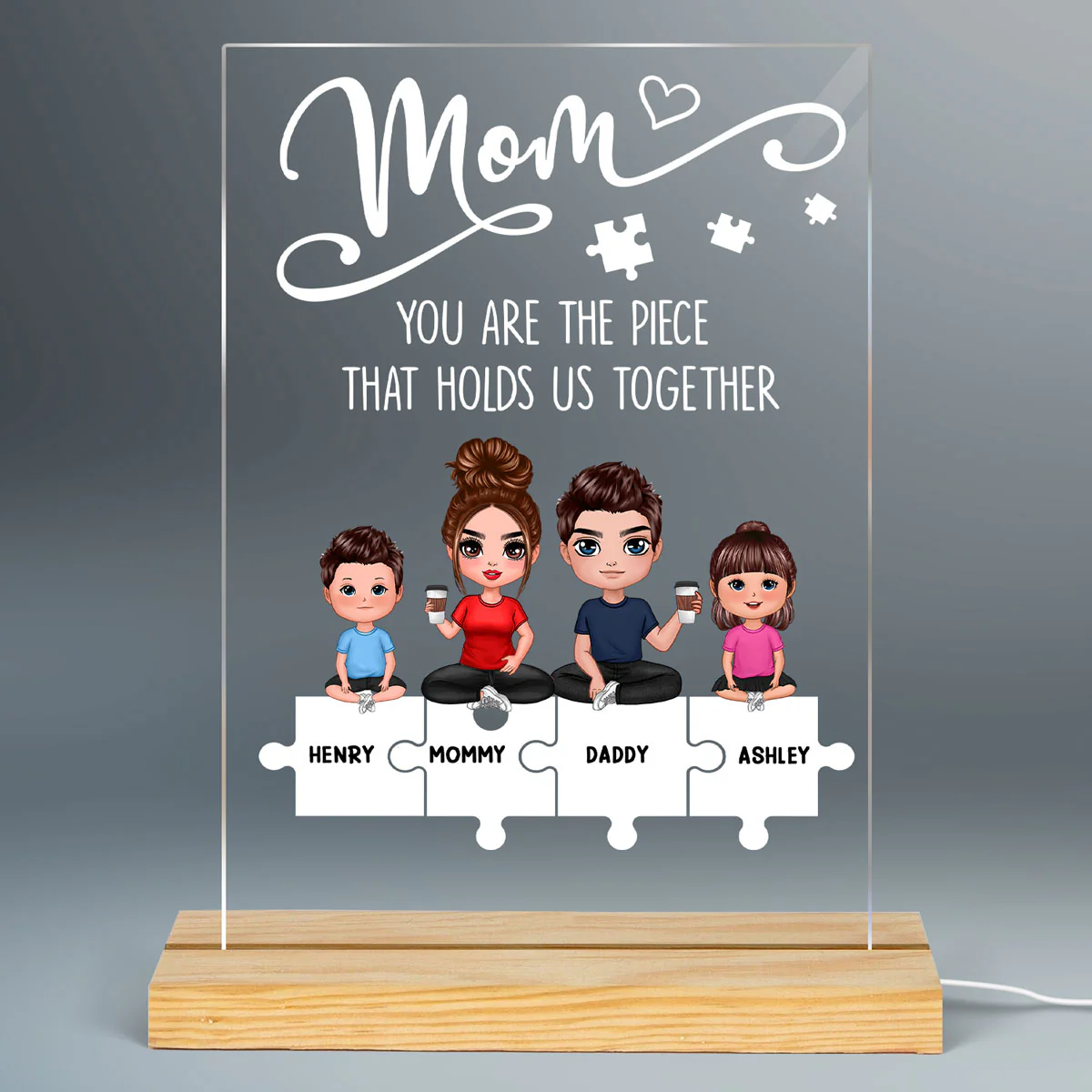 Mom You Are The Piece That Holds Us Together Personalized Rectangle LED Night Light - Image 2
