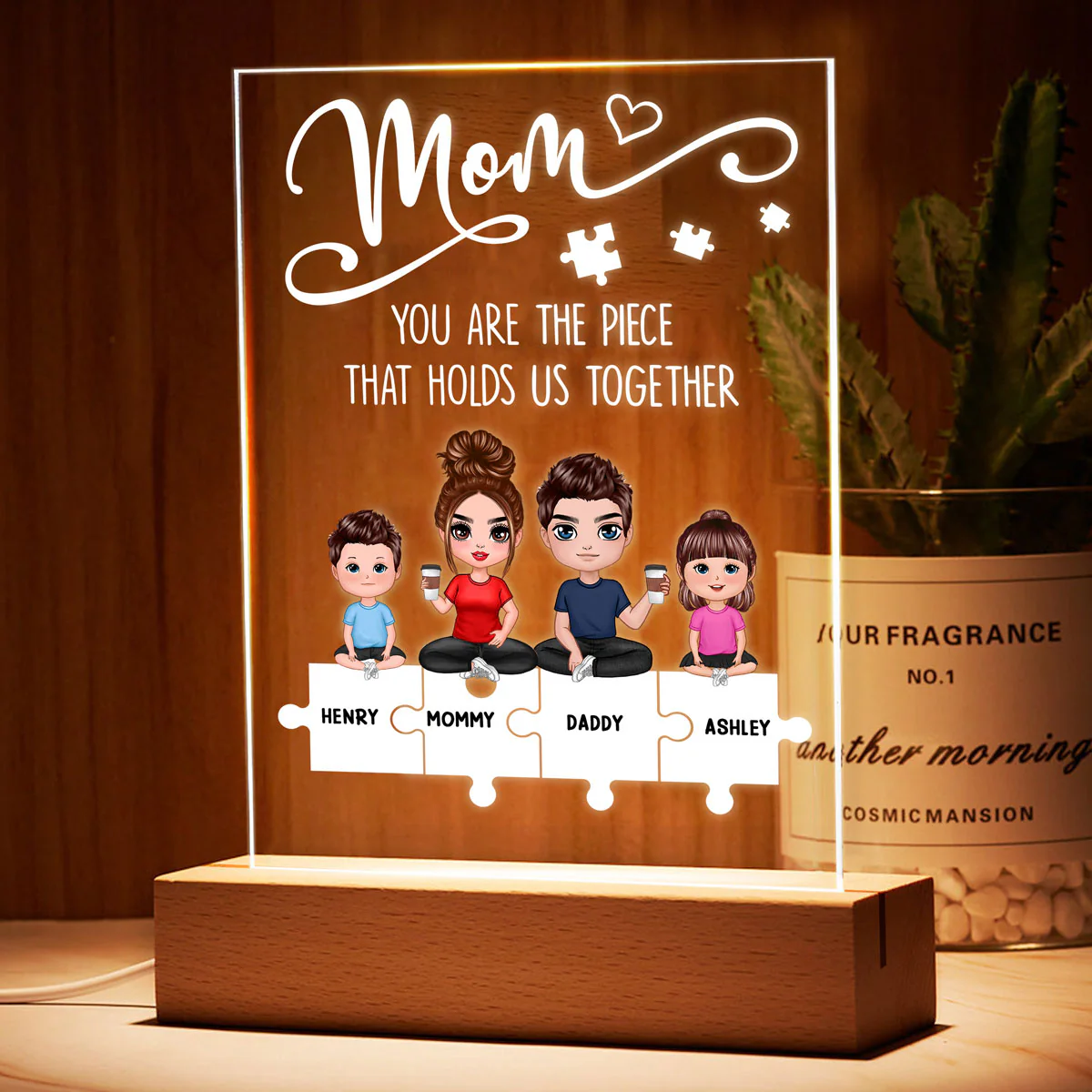 Mom You Are The Piece That Holds Us Together Personalized Rectangle LED Night Light - Image 3