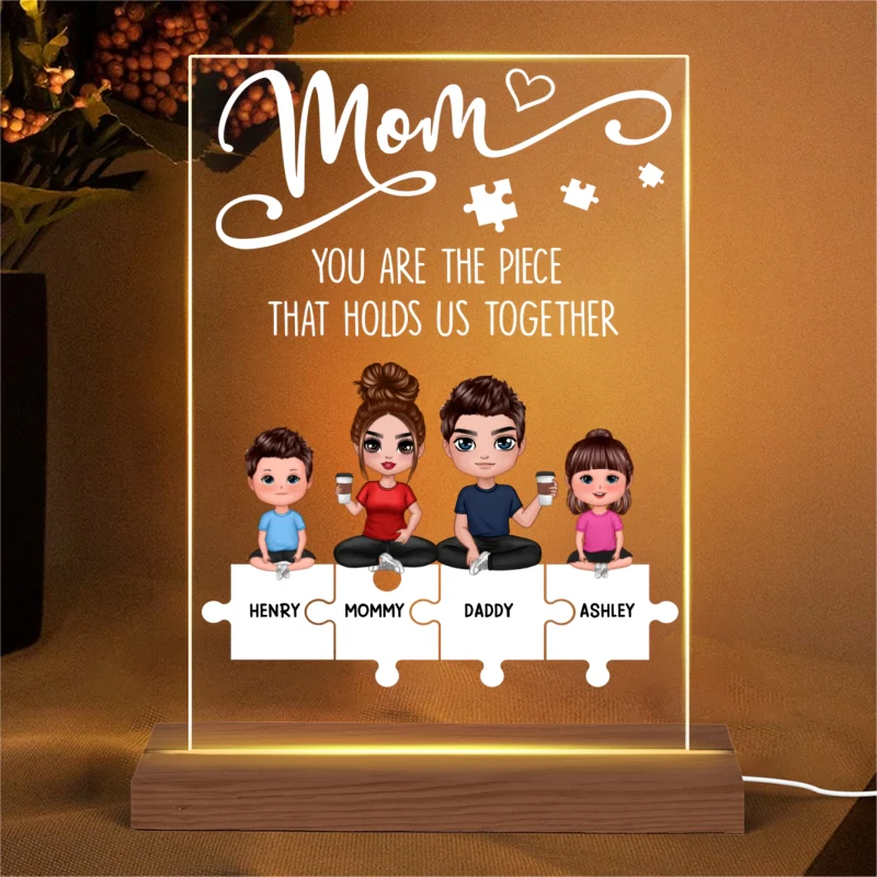 Mom You Are The Piece That Holds Us Together Personalized Rectangle LED Night Light - Image 4