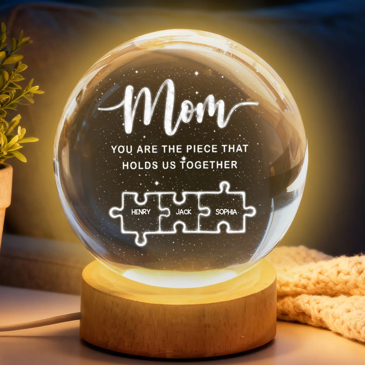 Mom You Are The Piece That Holds Us Together - Personalized Crystal Ball LED Night Light - Heartfelt Gift For Mom, Grandma - Image 11